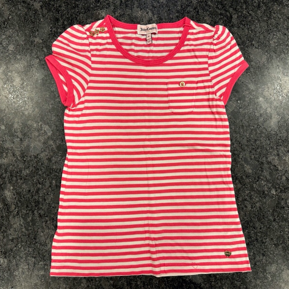 Girls Juicy Couture Short Sleeved Striped Tshirt Top Shirt - size 8